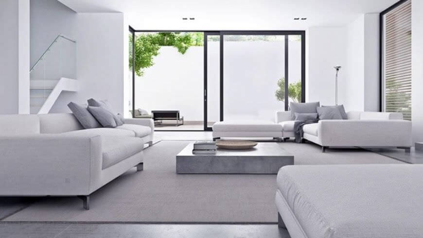 thiết kế nội thất phòng khách tối giản sang trọng