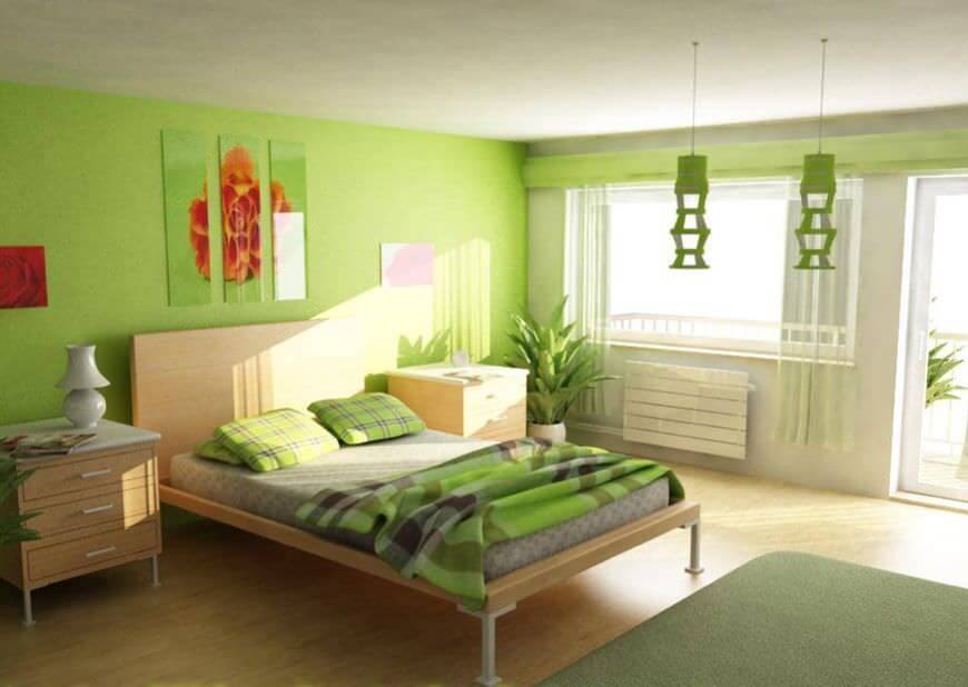 màu sắc cỏ non làm phòng ngủ bình yên và thoải mái hơn