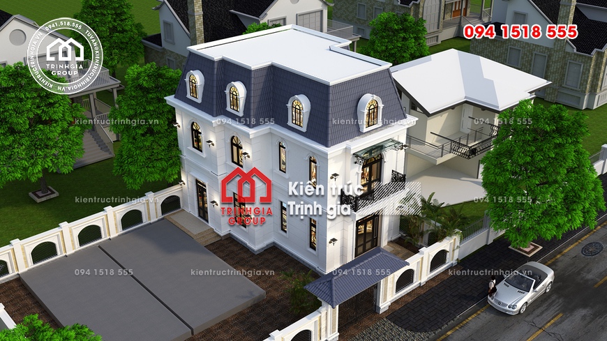 Thiết kế mẫu nhà biệt thự phố bán cổ điển kiểu Pháp ở Hà Nội