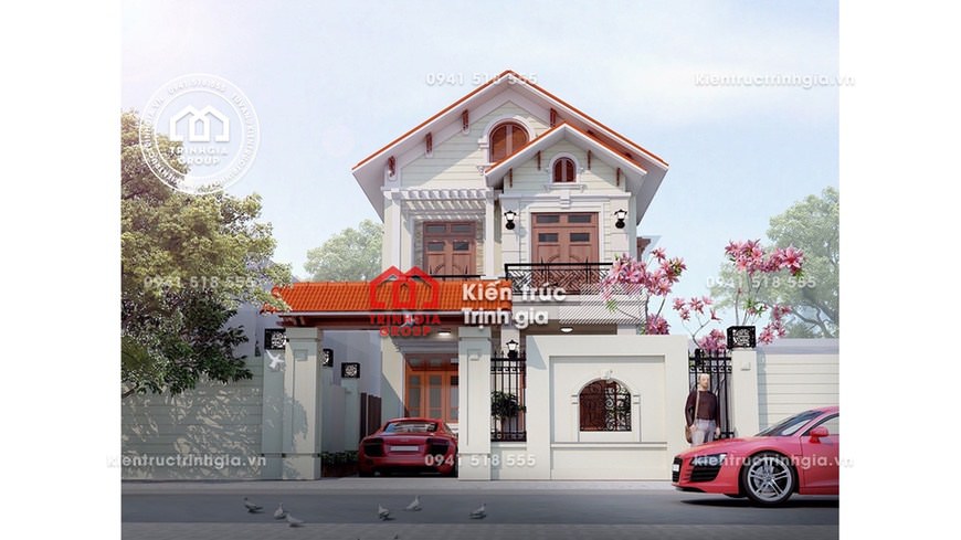 Biệt thự 2 tầng mái Thái ngói đỏ với kiến trúc hiện đại