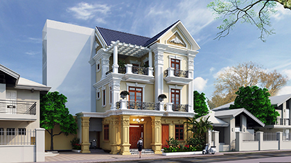 Biệt thự 3 tầng đẹp mái thái tân cổ điển nhẹ nhàng ở Hà Nội