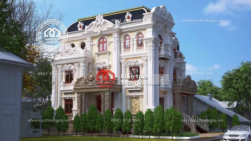 Thiết kế biệt thự lâu đài 3 tầng Pháp đẹp ở Châu Quỳ, Hà Nội